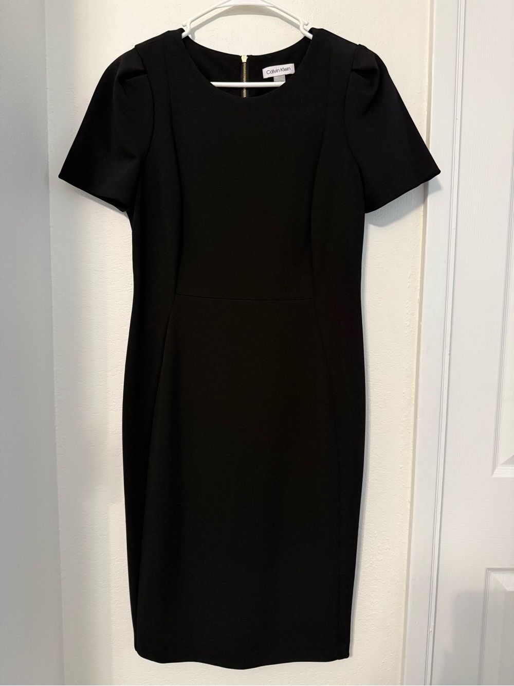 Calvin Klein Black Short-Sleeve Sheath Midi Dress